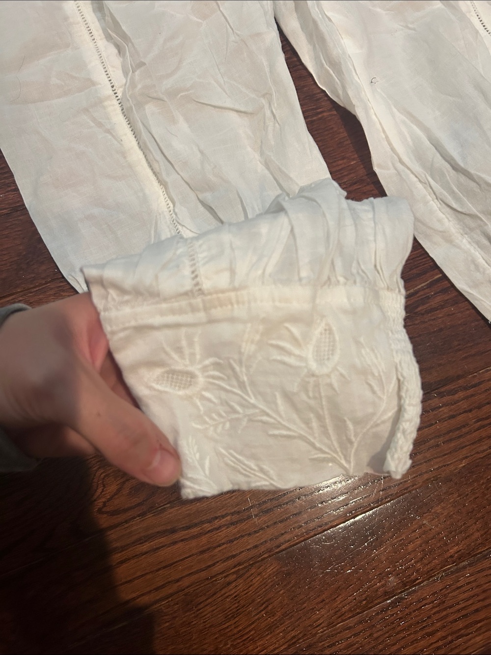 Free People White Embroidered High-Waist Linen Trousers - Picture 2 of 7